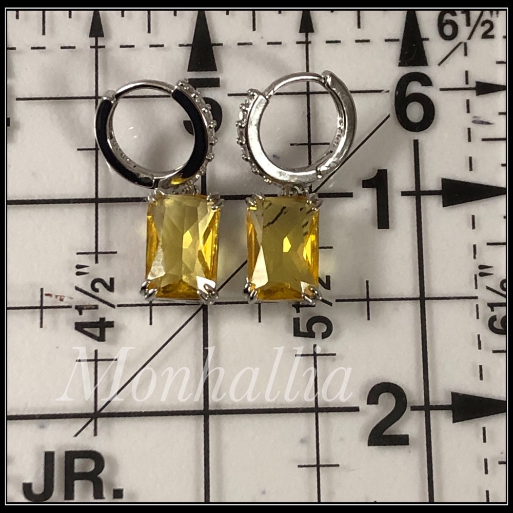 NEW 925 SILVER SQUARE PRINCESS CANARY CITRINE SAPPHIRE YELLOW AMETHYST EARRINGS - Picture 4 of 5